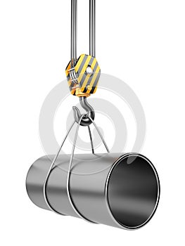 Crane hook with steel pipe 3D. Isolated