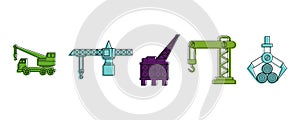 Crane icon set, color outline style photo