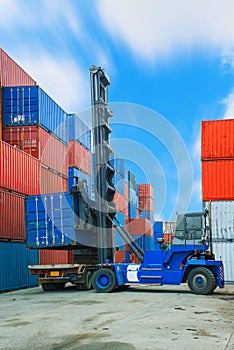 Crane lifter handling container box loading to truck