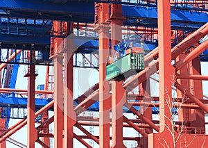 Crane lifting cargo container