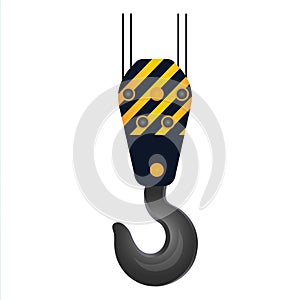 Crane lifting hook on wire rope icon. Hoist part for grabbing photo