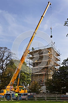 Crane Lifting Masonary - Church Roof Restoration