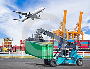 Crane lifts a container to commercial delivery cargo container