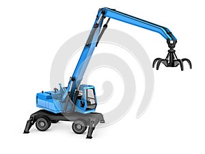 Crane with mechanical hand on a white background