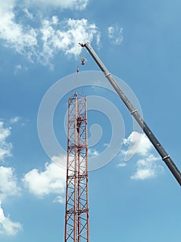 The crane operates on high elevation steels