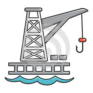 Crane port icon, cartoon style