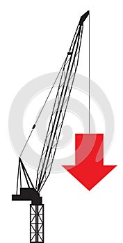 Crane with red down arrow