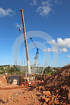 Crane on a road construction site