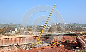 Crane on a road construction site