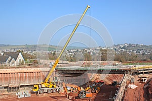 Crane on a road construction site