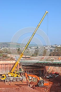 Crane on a road construction site