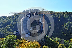 Crane on site at Eltz castle in Germany