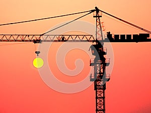 A crane in the sunset