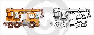 Crane truck coloring page. Crane truck side view