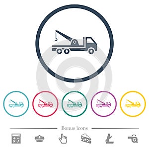 Crane truck flat color icons in round outlines