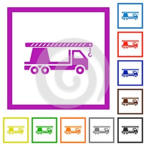 Crane truck flat framed icons