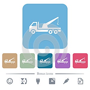 Crane truck flat icons on color rounded square backgrounds