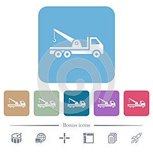 Crane truck flat icons on color rounded square backgrounds