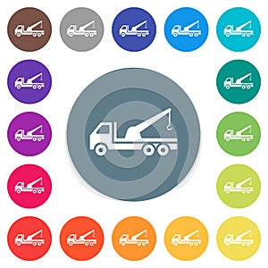 Crane truck flat white icons on round color backgrounds