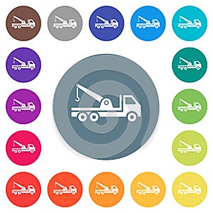 Crane truck flat white icons on round color backgrounds