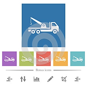 Crane truck flat white icons in square backgrounds