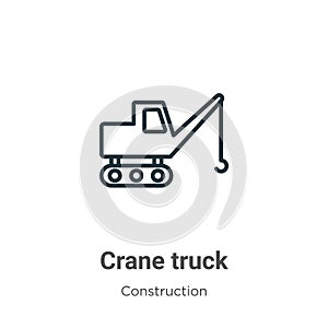 Crane truck outline vector icon. Thin line black crane truck icon, flat vector simple element illustration from editable