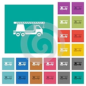 Crane truck square flat multi colored icons