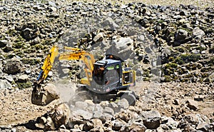 Crane working in a hillside