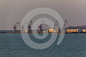 Cranes in Alat ferry terminal, Azerbaij