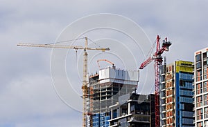 Cranes Constructing Commercial Office Buildings