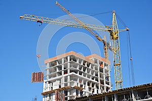 Cranes construction. Building construction growth and global construction industry and gdp growth concept