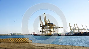 Cranes on the docks in the industrial area of the port of Barcelona