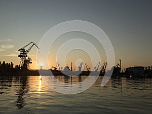 Cranes in historical shipyard in Gdansk, Poland