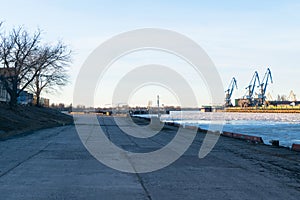 cranes in port. Industrial dock