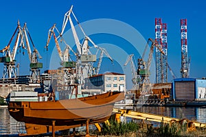 Cranes in the port of Pula in Croatia, construction and repair of ships in the port