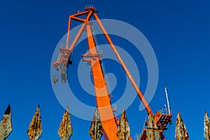 Cranes in the port of Pula in Croatia, construction and repair of ships in the port
