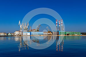 Cranes in the port of Pula in Croatia, construction and repair of ships in the port