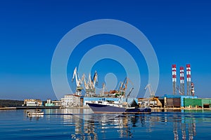 Cranes in the port of Pula in Croatia, construction and repair of ships in the port