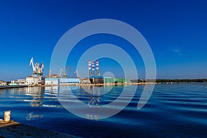 Cranes in the port of Pula in Croatia, construction and repair of ships in the port