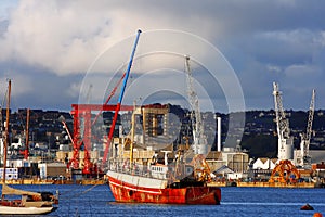 Cranes and ships in the dock, Plymouth,