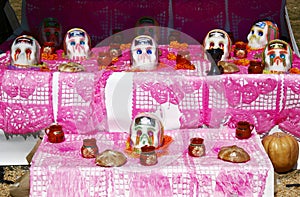 Craniums altar, day of the dead in mixquic, mexico city photo