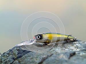 Crankbait fishing bait wobbler on a stone photo