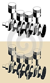 Crankshaft and pistons