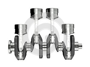 Crankshaft with pistons 3d rendering