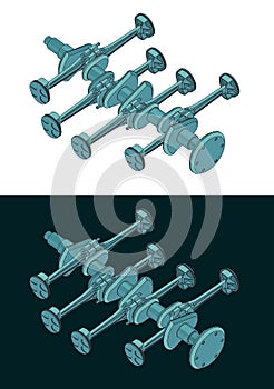 Crankshaft and pistons of of horizontally opposed engine