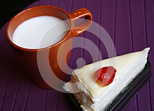 Crape cake with hot milk