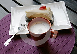Crape cake with hot milk