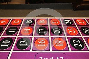 The craps table has numbers and black and red colors.