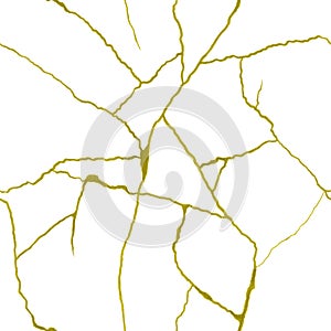 Craquelure illustration - Gold cracks on white background seamless pattern - golden crinkles, broken pottery texture