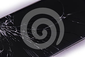 Crash glass black background smartphone broken closeup